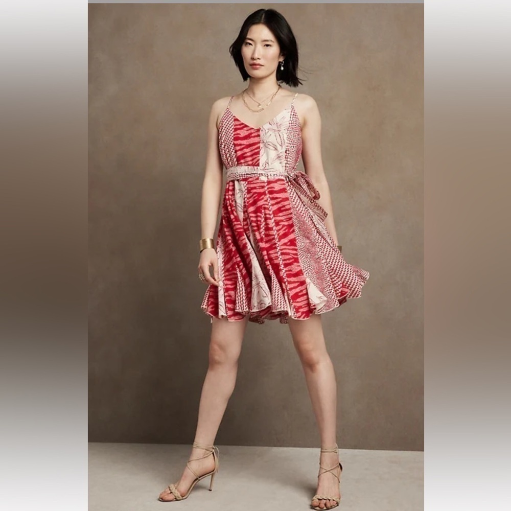 NWT Banana Republic Mixed Pattern Lined Cotton Adjustable Strap Mini Dress